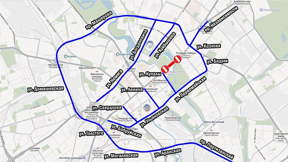 Схема движения транспорта с 6 июля на прспекте Независимости в Минске. 